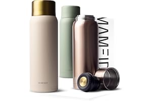 MAMEIDO Thermoskanne mit Becher 1 l aus Edelstahl, Isolierkanne bis zu 12h heiß, auslaufsichere Thermosflaschen BPA frei, Kaffee & Tee unterwegs (Ivory Beige Gold)