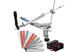 CWOVRS Affilacoltelli Professionale RUIXIN PRO Affilacoltelli otazione a 360° ad angolo fisso, dispositivo di scorrimento e fissaggio preciso aggiornato, kit per affilare i coltelli da chef, 7 pietre