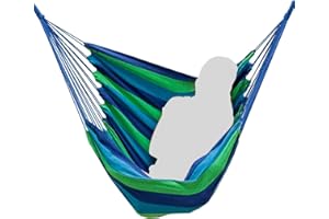 AMANKA Swing Hammock 110x145cm max 150Kg cotton hanging chair suspended swinging fabric seat Blue and Green Stripes
