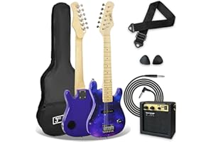 3rd Avenue Pacchetto beginner con chitarra elettrica junior di dimensioni 1/4 3rd Avenue, amplificatore portatile da 5 W, cavo di connessione, custodia, plettri e tracolla – Galassia Viola