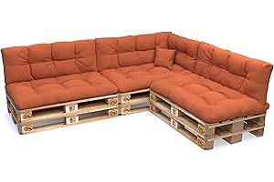 POKAR Set de 8 Coussins pour Palettes Euro: 3X Assise 120x80cm + 3X Dossier 120x40cm + 1x Dossier 60x40cm + 1x Coussin 40x40cm, Canapé de Jardin, Intérieur et Extérieur, sans Palette, Orange