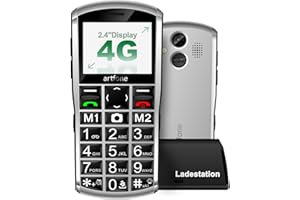 artfone A400 4G Volte Seniorenhandy ohne Vertrag | Großtasten Handy mit Notruftaste, Dual-Nano SIM, Tastenhandy Tischladestation | Einfaches Mobiltelefon für Senioren, 2,4 Zoll Display, USB-C, Silber