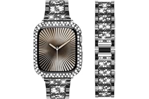 DEALELE Bands and Case Compatible with Apple Watch 49mm 46mm 42mm 45mm 41mm 44mm 40mm 38mm, Bling Diamond Metal Strap with Protective Case for iWatch Series 10/9 / 8/7 / 6/5 / 4/3 / SE/Ultra