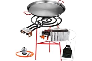 Bricolemar Paellero 60 cm a gas + Kit Paravento (Supporto rinforzato Kabra + Paellera 70 cm + Ondulato + Grembiule Nero in Regalo)
