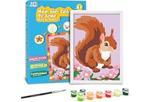Zimrobin Malen Nach Zahlen für Kinder –12×8cm Malen Nach Zahlen Kinder ab 5 6 7 Jahre Mädchen und Junge，Kreatives Geschenk mit Rahmen 1 Pinsel und Acrylfarben (Niedliches Eichhörnchen)