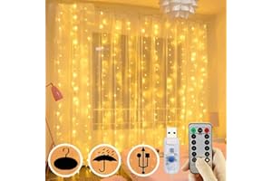 FANSIR Curtain Fairy Lights, 3m×3m 300LED Fairy Lights with 8 Modes Remote Control Timer Adjustable Brightness Waterproof Curtain Light Plug in for Bedroom Garden Party Wedding Christmas (Warm White)