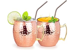 izdeel Bicchieri Moscow Mule Rame Mug 550ml per Cocktail Gin Birra Bevande Fredde, Casa, Bar, Feste, San Valentino, Compleanno, Regali, Scatola (2 Bicchieri + 2 Cannucce)