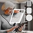 Angju 5X Large Hands Free Rechargeable Magnifying Glass for Reading Full Book, Neck Wear Magnifier with Flexible-Tube Stand and 50 Ultra-Bright Led Lights for Reading, Repair, Sew, Low Vision Elderly