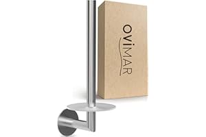 ‎OVIMAR ovimar Ersatzrollenhalter Hesselo silber zum Kleben 3M | aus Edelstahl und Glas | Toilettenpapier Rollen Aufbewahrung zur Wandbefestigung ohne Bohren selbstklebend bis zu 2 Rollen | Küchenrollenhalter