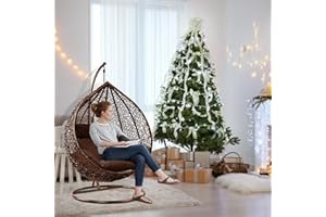 GadgetHaven Egg Chair - Outdoor Hanging Chair with Weather-Resistant Rattan, Thick Cushion & Steel Frame - Modern Patio Furniture for Garden, Balcony & Poolside (Brown Egg Chair & Brown Cushion)