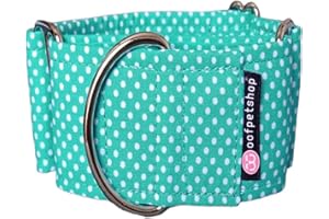 Woofpetshop® Collier Martingale, Collier pour chien petit, moyen, grand, collier pour chien idéal lévrier et podenco (4 cm - Taille S (34 ~ 44 cm), pois vert eau)