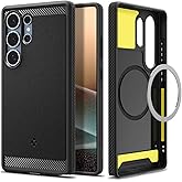 Spigen Galaxy S25 Ultra ile Uyumlu Magnet Kılıf Rugged Armor Mag Fit &Uuml;st D&uuml;zey Koruma Siyah Karbon Kapak - ACS08951 (Spigen T