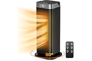 Elechelf 90°Oscillating Space Heater, 2000W Safety Heating Electric Ceramic Tower Heater with Digital Thermostat, Remote,Overheating & Tip-Over Protection, Portable Heater for Indoor Use, 12h Timer