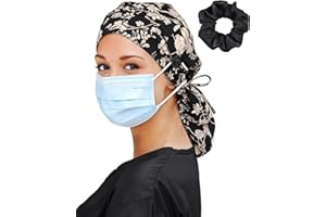 HACHAPY Satin Lined Scrub Cap for Women Extra Large Long Hair Surgical Nurse Cap 4 Buttons