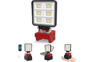 T-SUNUS LED Work Light for Milwaukee 18V/20V Batteries, 48W 5200LM Flood Light with USB & Type C Charging, Low Voltage Protection, Site Lighting for Emergency Garage Workshop DIY(Red)