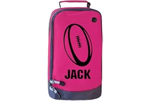 ABSOLUTELY TOP Childrens Personalised Sport Rugby Ball Boot Bag Sports Boots PE Kit Gift, Bubblegum Pink/Black Print