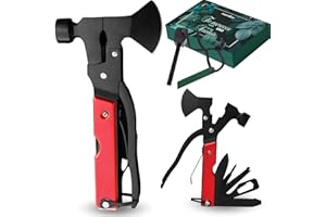 MOEM&AN Multiherramienta + Pedernal - Supervivencia Regalo Hombre Multiusos | Acero Inoxidable | Hacha, Alicates, Destornilladores, Navaja y Más | Herramienta para Aventuras al Aire Libre y Uso Doméstico