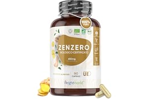 WEIGHTWORLD Capsule Zenzero in Polvere 650mg, 1 Capsula al Giorno di Zenzero in Polvere Bio, 90 Capsule Vegan (3 Mesi), Integratore Zenzero Bio con Polvere di Zenzero 100% Pura, Zenzero in Polvere Biologico