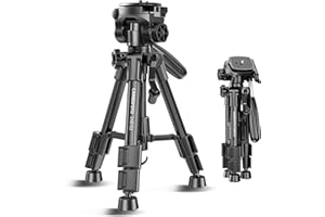 CAMBOFOTO 24'' Mini Compact Portable Travel Tripod for Smartphones and Small Cameras, Lightweight Portable Tabletop Stand with 3-Way Pan Head, Lightweight Tripod for Photography, Vlogging, Streaming