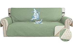 CYCMACO Funda Sofa Impermeable 3 Plazas, Cubre Sofas Antiarañazos Gatos, Couch Cover Antideslizante Antimanchas, Universal, con Reposabrazos, Lavable, Verde Claro