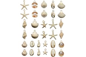 LEEQ 32pcs Pendentifs en Coquillage Étoile de Mer, Breloque pour Bracelet Mixte Charms Pendentifs DIY Collier Bracelet pour la Fabrication de Bijoux Lot en Vrac pour Création de Collier Bracelet