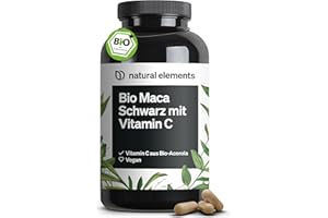 ‎NATURAL ELEMENTS natural elements Bio Maca Schwarz – 180 Kapseln – 3000mg je Tagesdosis (entspricht 12.000mg Maca Wurzel) – mit natürlichem Vitamin C – biozertifiziert, hochdosiert, vegan, laborgeprüft