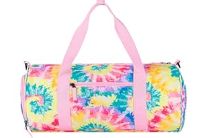 Choco Mocha Kids Duffle Bag for Girls Weekender Overnight Bag Lightweight Sports Gym Bag with Shoes Compartment, Tie Dye Pink