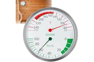 DEFULL Stainless Steel Sauna Hygrometer Thermometer with Color-Coded Dial 5" Large Display,70-250°F, 0-100%,Heat-Resistant,Easy to Read Humidity Temperature Gauge for Home Spa, Steam Rooms