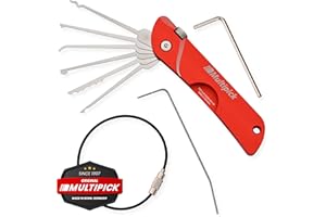 MULTIPICK Taschenmesser Dietrich Set Profi [7 Werkzeuge | Rot] Lockpicking Set im Taschenmesserformat - Lockpicking Profi & Anfänger - Picking Tool - handliches Schlüsseldienst Werkzeug