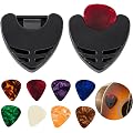 Boîte de Rangement pour Médiators Guitare avec 8 Médiators 1,2 mm, Support Médiators Adhésif Noir, Porte Médiator Compact pour Guitare, Basse et Ukulélé, Lot de 2