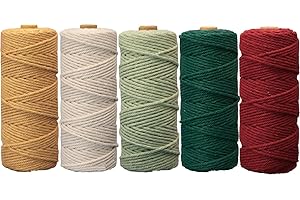 ‎BETTERJONNY 5 Stück Makramee Garn 3mmx50m, BetterJonny Baumwoll Bastelschnur Makramee Baumwollgarn 3mm Baumwollkordel Natur Bunte Baumwoll-Bastelschnur für Basteln Stricken Aufhängen DIY Handwerk-B