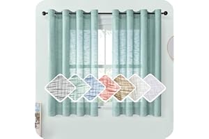 MRTREES Cortinas de Dormitorio Comedor Salon Cocina Habitacion 2 Piezas 140×160cm Visillos Verde Translúcidas Modernas de Lino Aspecto con Ojales para Ventanas Sala para Niños Sala Cuarto Baño