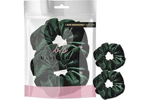 BASIC SENSE 2 PCS Premium Large Hair Velvet Scrunchies Ties Bands Updo Ponytail Bobble Scrunchy Holder For Women Girl Kids, Dark Green