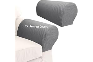 Your's Bath 2Pcs Armrest Covers Spandex Stretch Fabric Waterproof Arm Caps Anti-Slip Furniture Protector Slipcovers for Armchairs Sofa Couches Recliner (Light Grey)