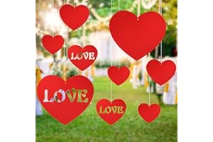 KUUQA 28 Pieces Valentine's Lawn Decorations Valentine's Day Hanging Hearts for Valentine' Day Decoration Wedding and Party Supplies, Red