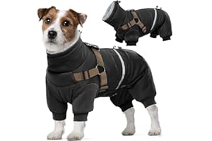 PUMYPOREITY Winterjacken & Wintermäntel für Hunde, Hundemantel XL Winterjacke Hund mit Geschirr Hundeoverall Fleece Hundemantel Wasserdicht Warm mit Geschirr(Schwarz, XL)