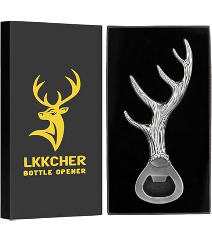 LKKCHER Herten rendiergewei bierflesopener, vaderdag- en kerstcadeau voor mannen, vrouwen en jagers, donkerzilver LKKCHER Herten rendiergewei bierflesopener, vaderdag- en kerstcadeau voor mannen, vrouwen en jagers, donkerzilver