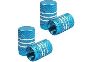TCPENG® Dust Caps for Car Tyres, 4 Pieces Aluminum Alloy Tyre Valve Dust Caps, Easy-grip Thread Car Tire Valve Stem Caps Black Valve Caps Replacement for Cars,Bike, Motorcycle(Sky Blue)