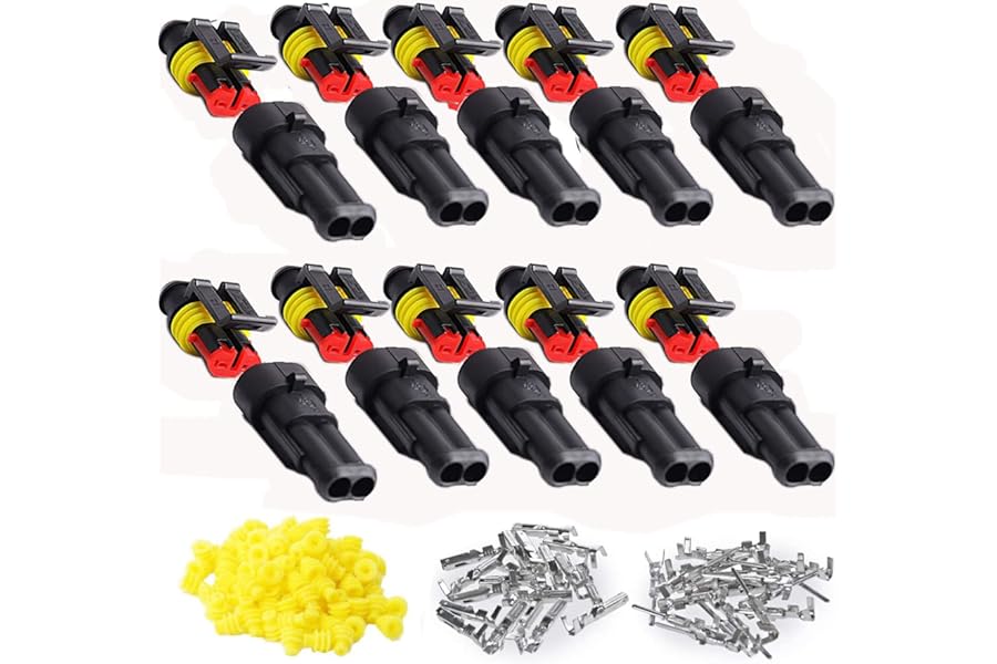 RUNCCI-YUN 10 Kit 2 Pin Waterproof Electrical Connector Kit, Car Wire Connector, Waterproof, Dustproof, Insulated and Sealed, 1.5mm Series Terminal Connector