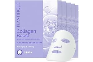 PLANTIFIQUE Mascarilla Facial Coreana - 5 Unidades con Colágeno, Coenzima Q10, Arándanos y Ácido Hialurónico - Hidratante y Reafirmantes - Korean Daily Face Mask