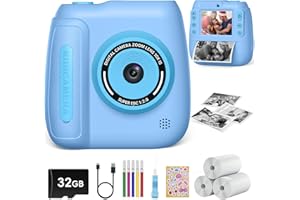 Hangrui Sofortbildkamera Kinder, 2,4 Zoll Kinderkamera Sofortbildkamera mit 32G Karte & Druckpapier, 1080P Kamera Kinder Sofortdruck, Kinderspielzeug Geschenk für 3-12 Jungen und Mädchen-Blau