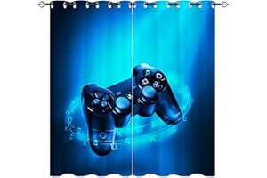 ‎YUANZU YUANZU Gamer Vorhänge Kinder Gamepad Joystick Spiel Ösen Gardinen mit Blickdichte Thermo Vorhang Kälteschutz Blackout Curtain Kinderzimmer Schlafzimmer Verdunkelung Fenster, 2 Stück, H 160 x B 106 cm