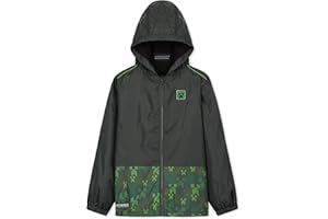 MINECRAFT Giacca Impermeabile Bambino, Giacca a Vento Antipioggia Foderata in Pile Ragazzo