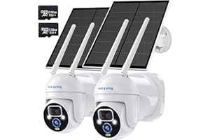 4MP Caméra Surveillance WiFi Extérieure sans Fil Solaire 2 Pièces, nicezing PTZ Caméra de Surveillance Sans Fil Extérieur sur Batterie avec Carte SD 32 Go, AI Détection Humaine Vision Nocturne Couleur
