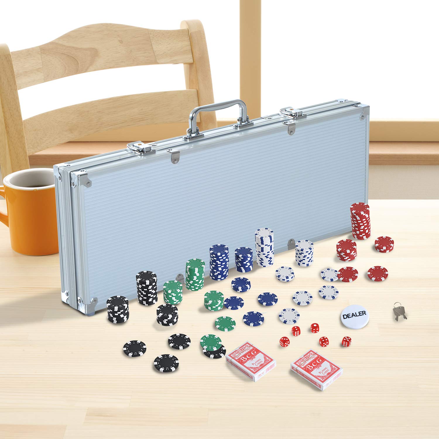 I I Pokerkoffer Pokerset 500 Pokerchips 2xKartenspiel 5xWürfel