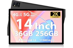LEVIRTU Tablet 14 Pollici Android 14 tablet, 256 GB ROM(Expand to 2TB),36 GB(12+24) RAM, Octa-Core 2.0GHz, 2000 * 1200 FHD 4 Speakers, 4G LTE/5G WiFi, 11580 mAh Battery, Con Custodia, Penna,Nero