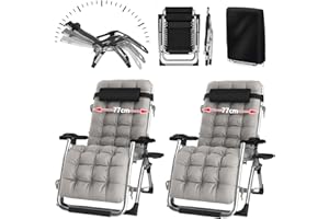 YOIZO Tumbona Plegable 77cm, con cojín, Tumbonas Jardin Eexterior Silla Plegable Ajustable para Patio, jardín, Playa, Piscina, con Almohada, 240kg (2-Gray)
