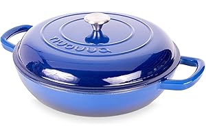 NUOVVA Casseruola bassa in ghisa con coperchio – casseruola antiaderente, adatta al forno fino a 260 °C – pentola resistente, adatta al forno – pentola smaltata – blu scuro, 4,7 l, 32 cm