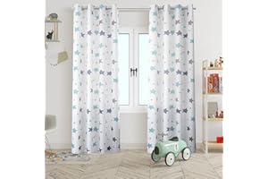HOMEYA - Cortina Infantil 2 Unidades de 140 x 260 cm - Cortina con diseño Estrella, Deja parar la luz, Semiopaca para Habitación- 100% Poliéster