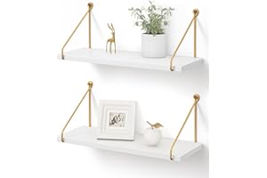 Afuly Mensole da Muro Legno Bianco Oro Metallo Moderne Design Cameretta Bagno Cucina Home Decor, Set di 2